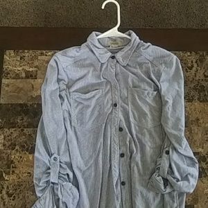 Passport high low blue and white striped shirt